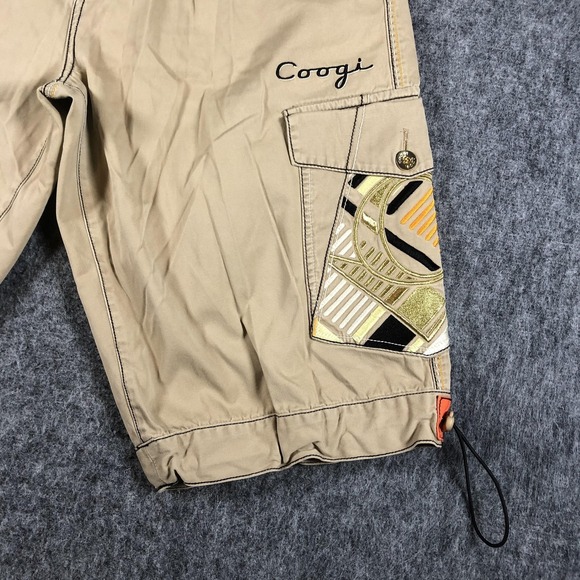 COOGI Cargo Shorts Mens 38 Beige Embroidered Drawstring Hip Hop Streetwear Y2K - Picture 3 of 16